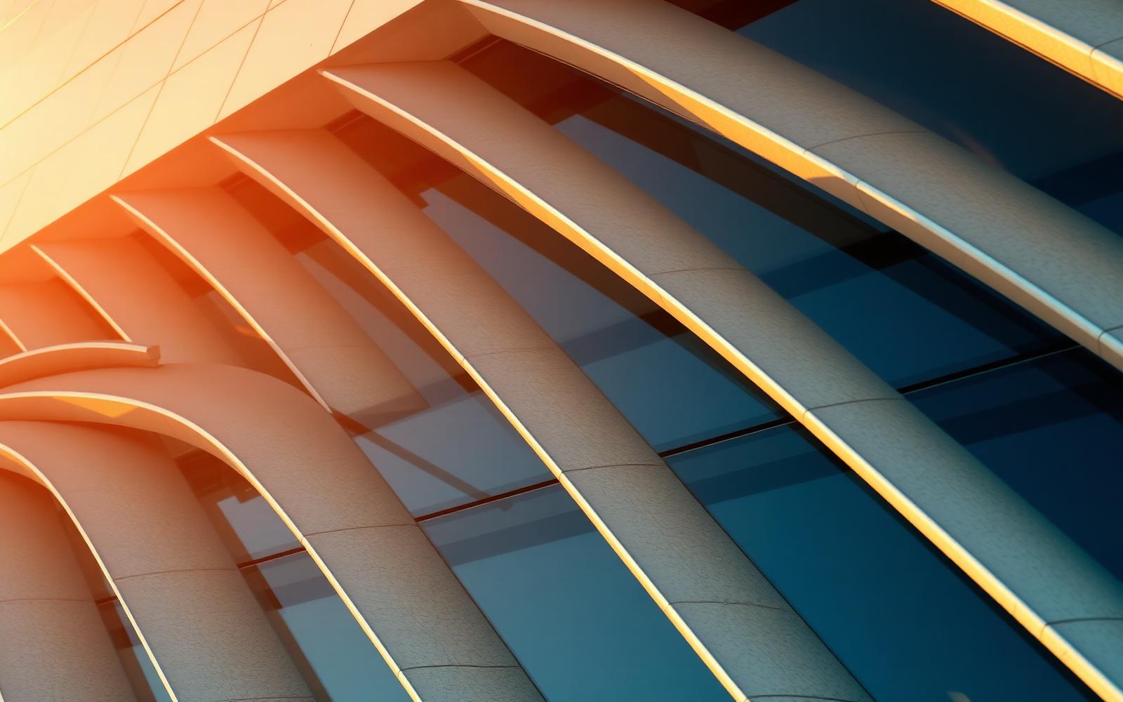 Detail of a modern Dubai building facade in golden light