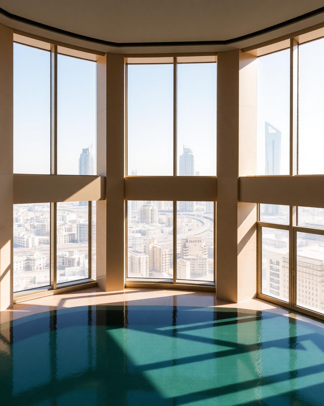 Interior of a Dubai apartment overlooking the city